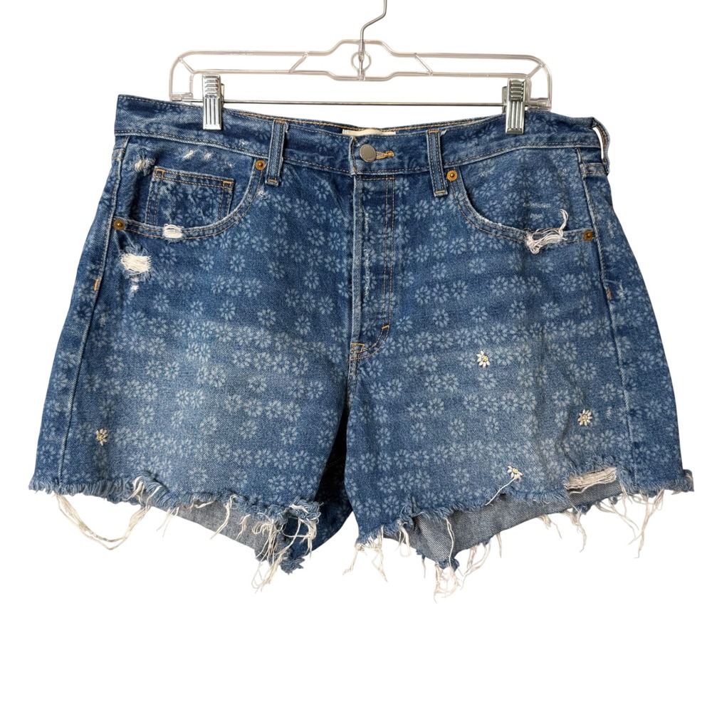 Universal Thread 90s Baggy Shorts Womens 10 Blue Daisy Embroidered Printed Boho